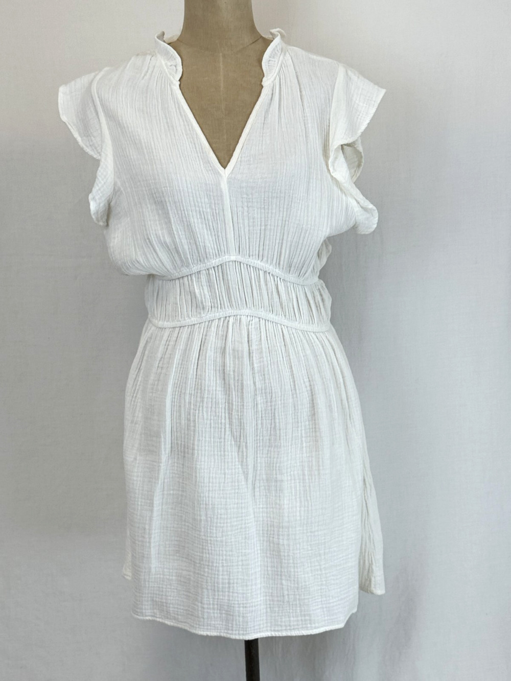 NWT Dear John Boutique White 100 % Cotton Short Sleeve Dress #0398 SMALL